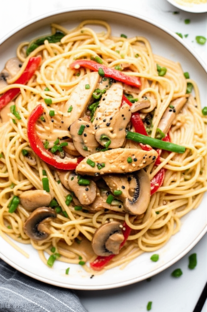 Chicken On Pasta With Spicy Asian Style Sauce image