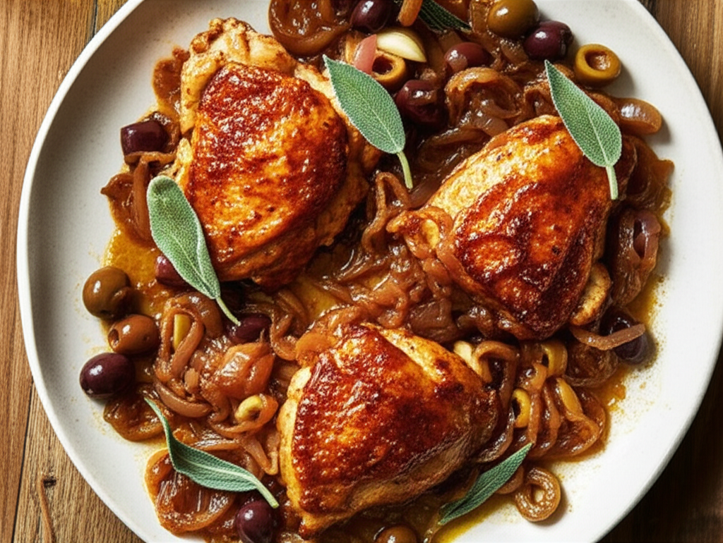 Chicken With Olives Caramelized Onions And Sage image
