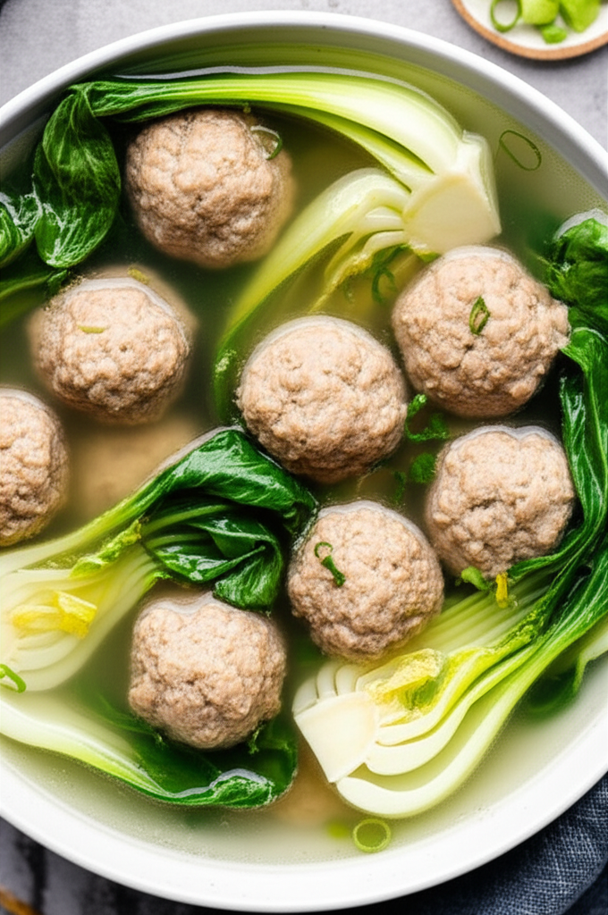 Chinese Cabbage Bok Choy And Pork Meatball Soup image