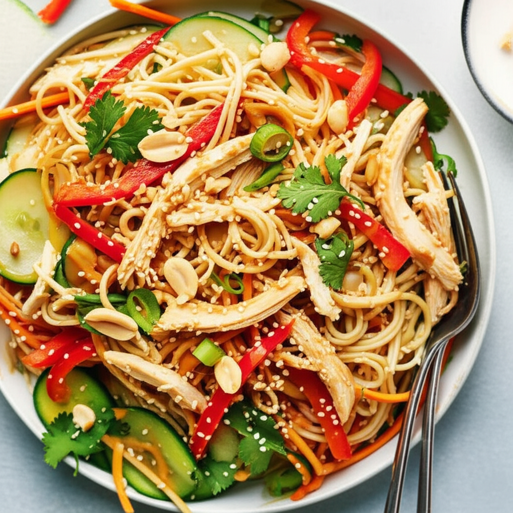 Chinese Chicken Salad With Peanut Sesame Dressing image