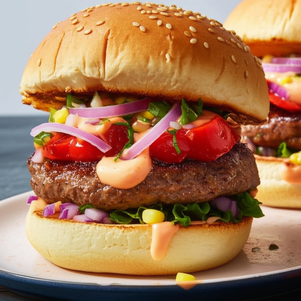 Andouille Burgers With Red Pepper Mayo image