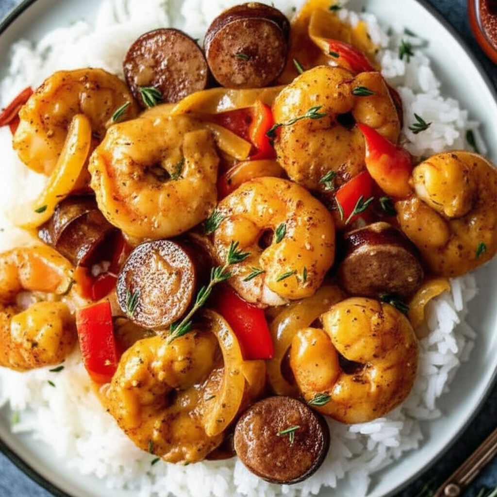 Andouille Sausage And Shrimp With Creole Mustard Sauce image
