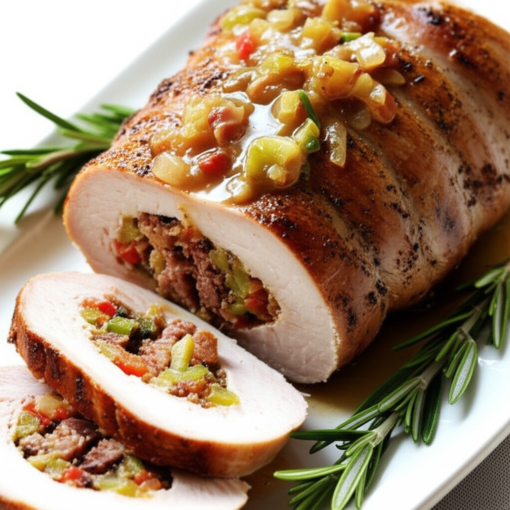 Andouille Stuffed Pork Tenderloin With Rosemary Butter Glaze image