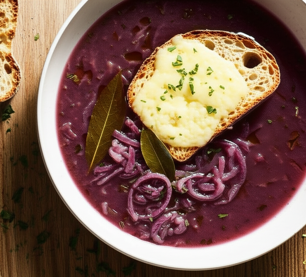Andreas Viestad S Norwegian Red Onion Soup With Port And Jarlsbe image