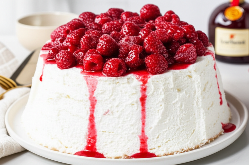Angel Cake With Tipsy Raspberries image