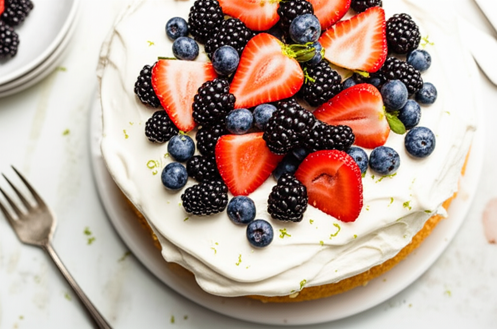 Angel Food Cake With Fresh Fruit And Lime Drizzle image