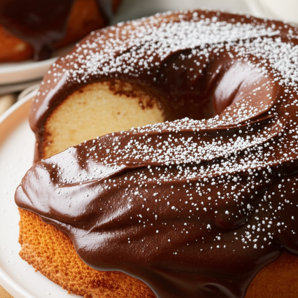 Angel Food Cake With Yummy Chocolate Whipped Cream Icing image