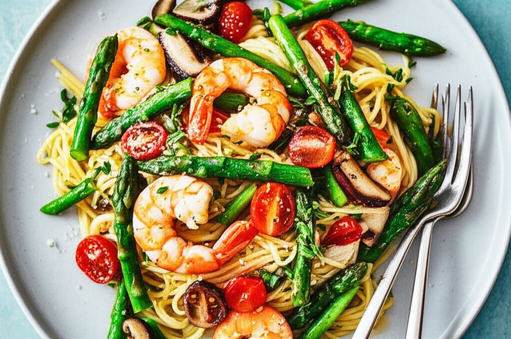 Angel Hair Pasta W Shrimp And Asparagus For 2 image