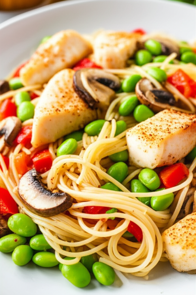 Angel Hair Pasta With Asian Style Cod Edamame image