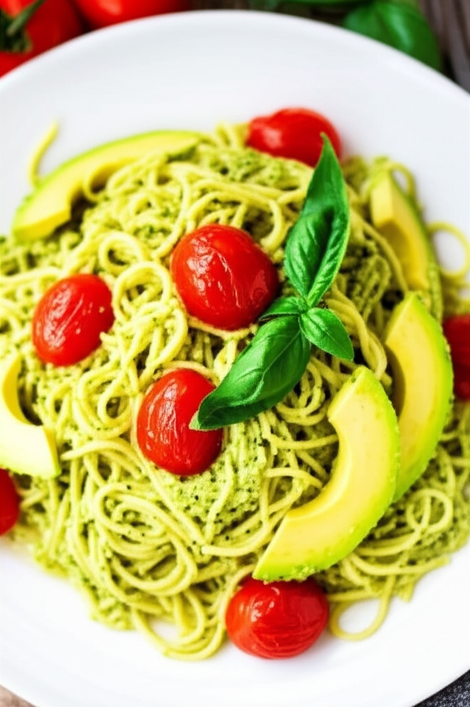 Angel Hair Pasta With Basil Avocado And Tomatoes image