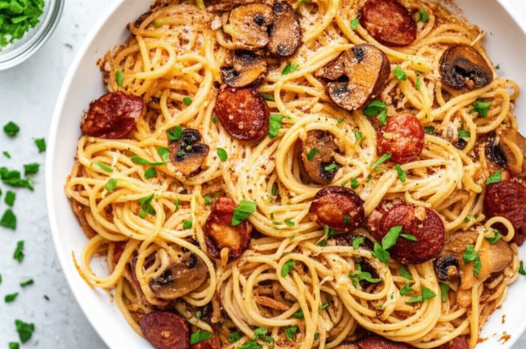 Angel Hair Pasta With Chorizo And Mushrooms image