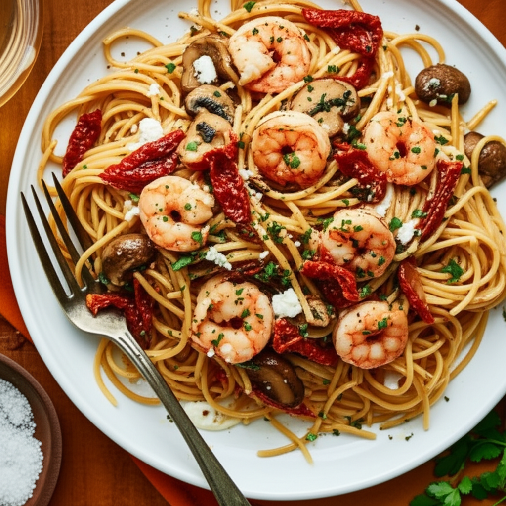Angel Hair Pasta With Goat Cheese Sun Dried Tomatoes image