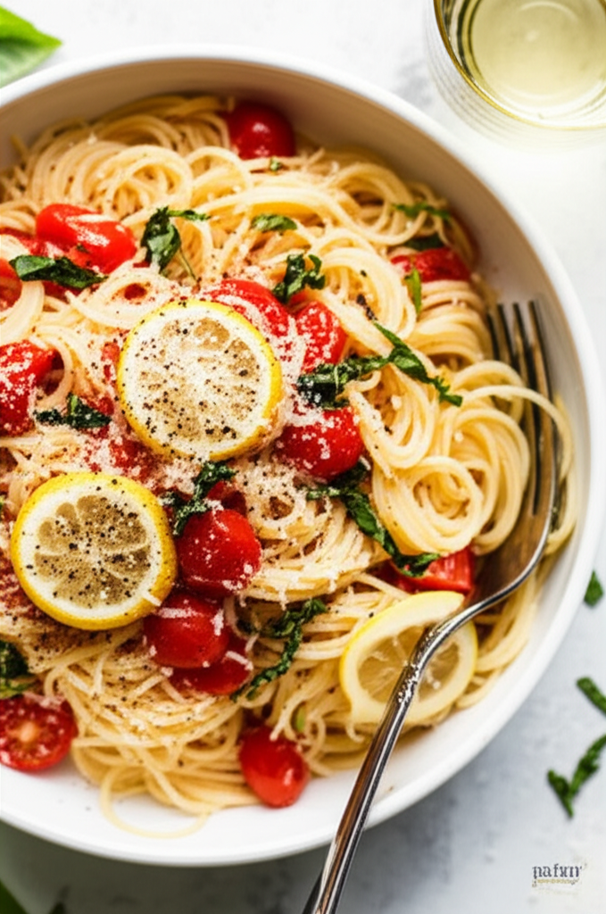 Angel Hair Pasta With Lemon Garlic And Tomatoes image