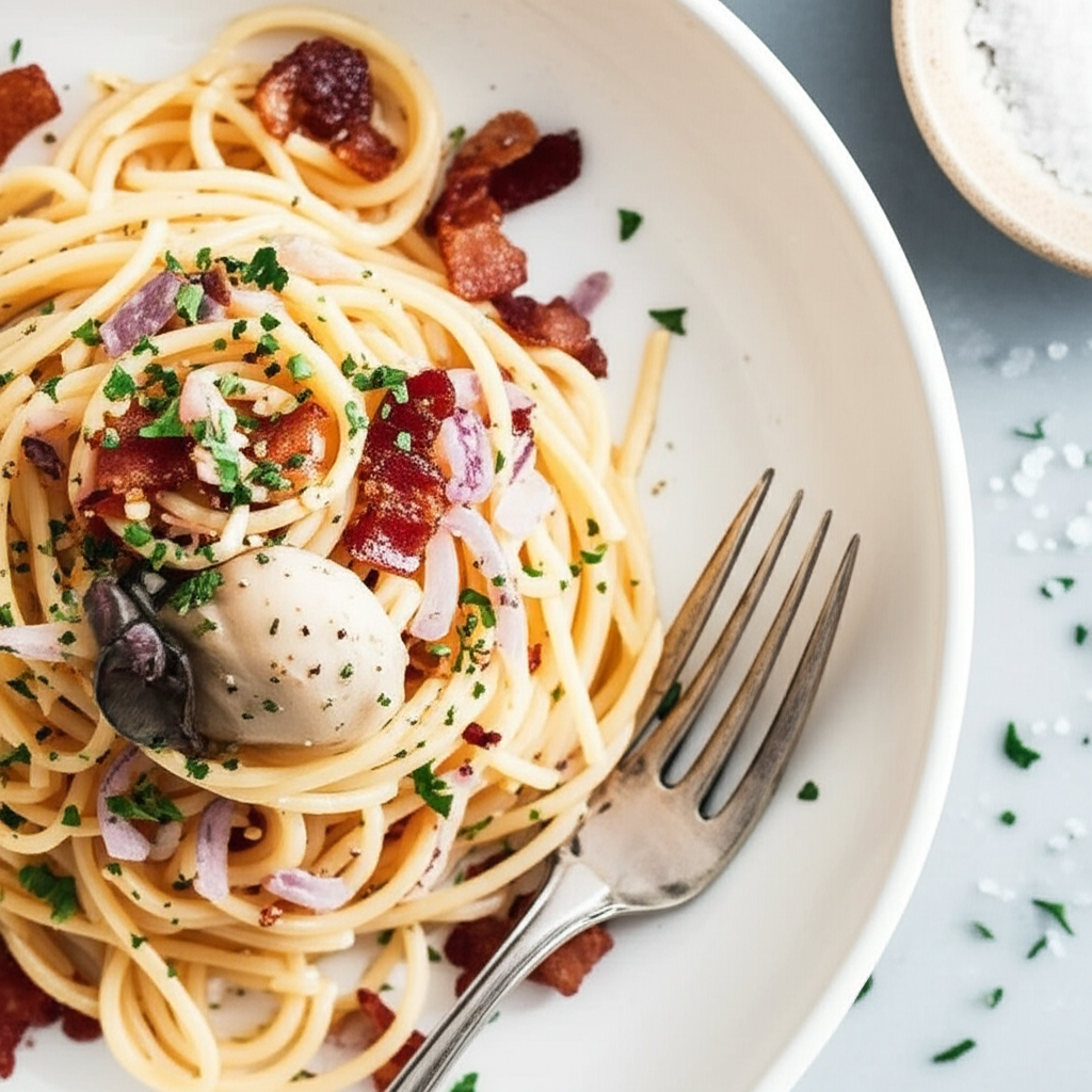 Angel Hair Pasta With Oysters And Bacon image