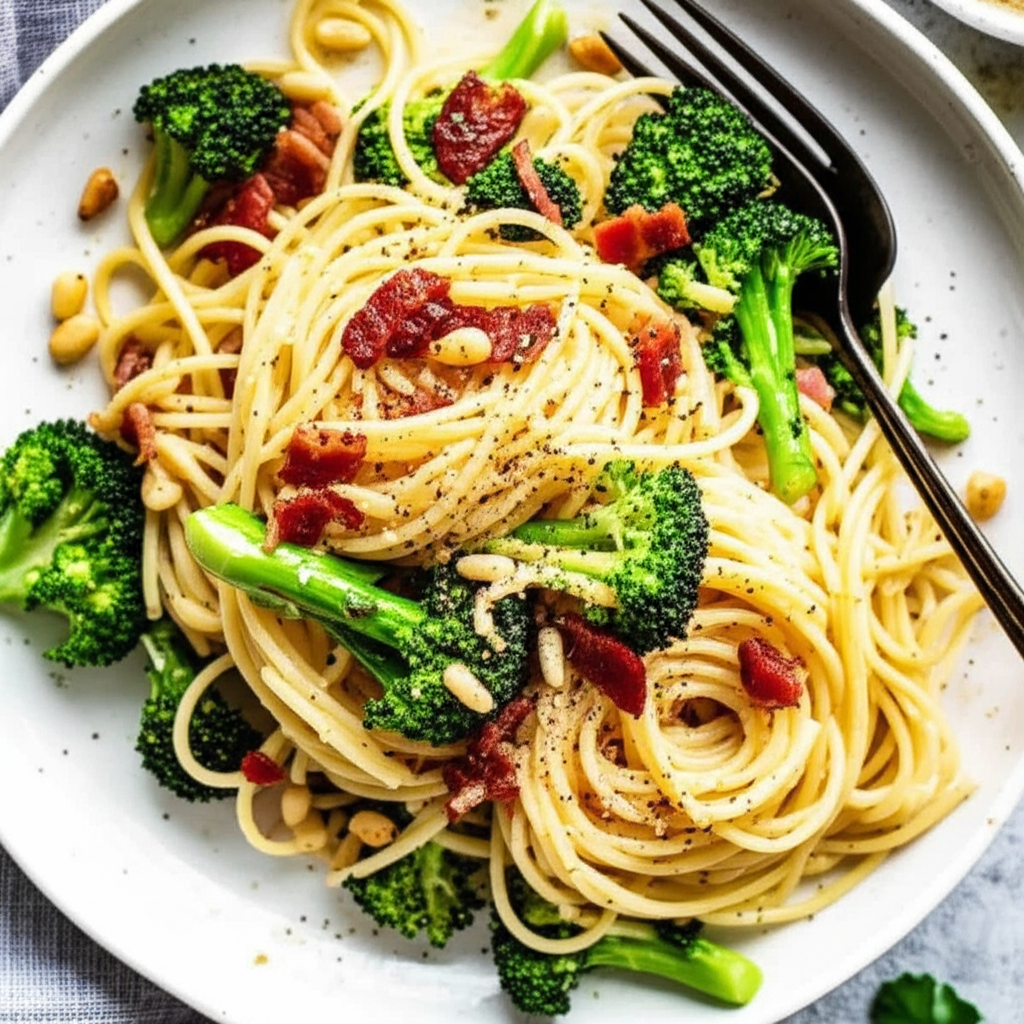 Angel Hair Pasta With Pancetta And Broccoli Iron Chef Michael S image