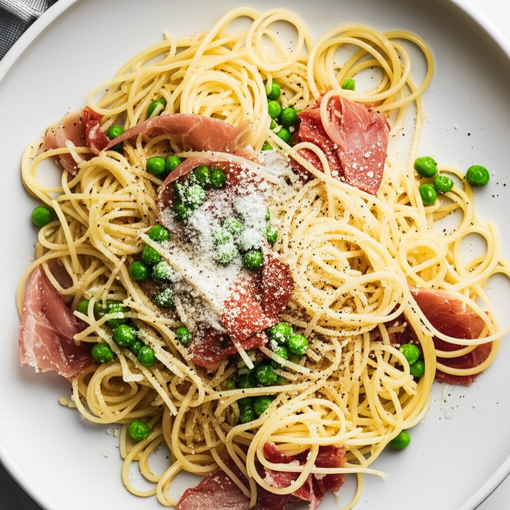 Angel Hair Pasta With Prosciutto And Peas image