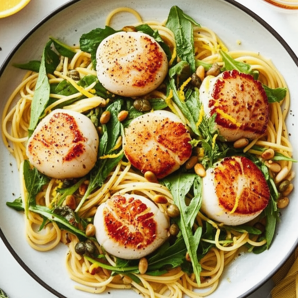 Angel Hair Pasta With Scallops And Arugula image