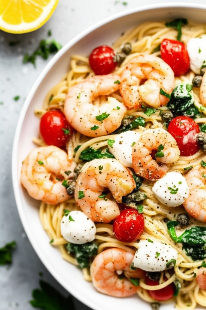Angel Hair Pasta With Shrimp And Creamy Lemon Caper Sauce image
