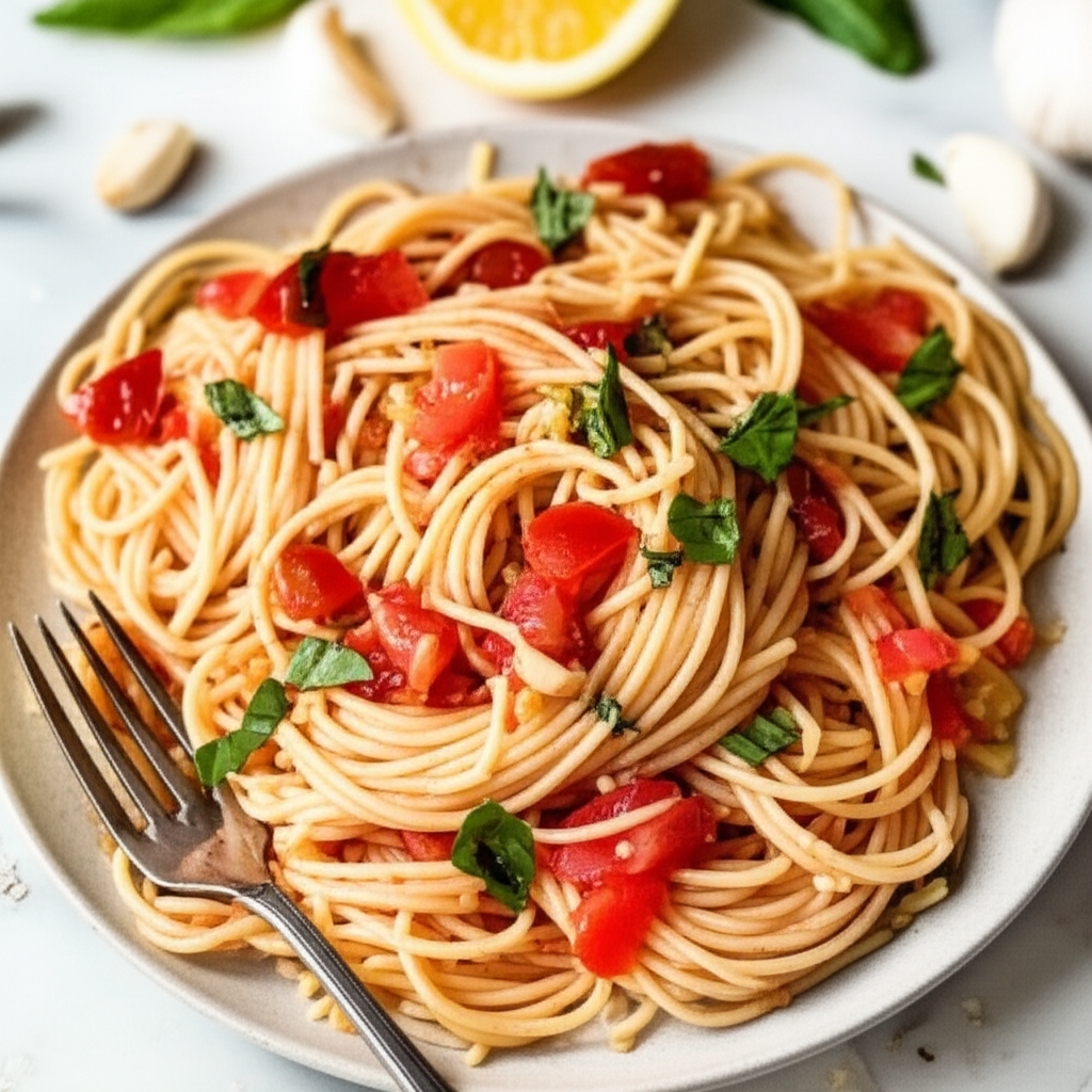 Angel Hair Pasta With Simple Garlic Basil image