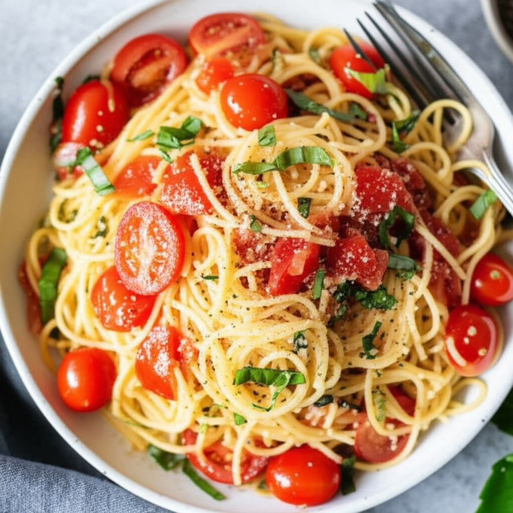 Angel Hair Pasta With Tomato Lemon And Garlic image