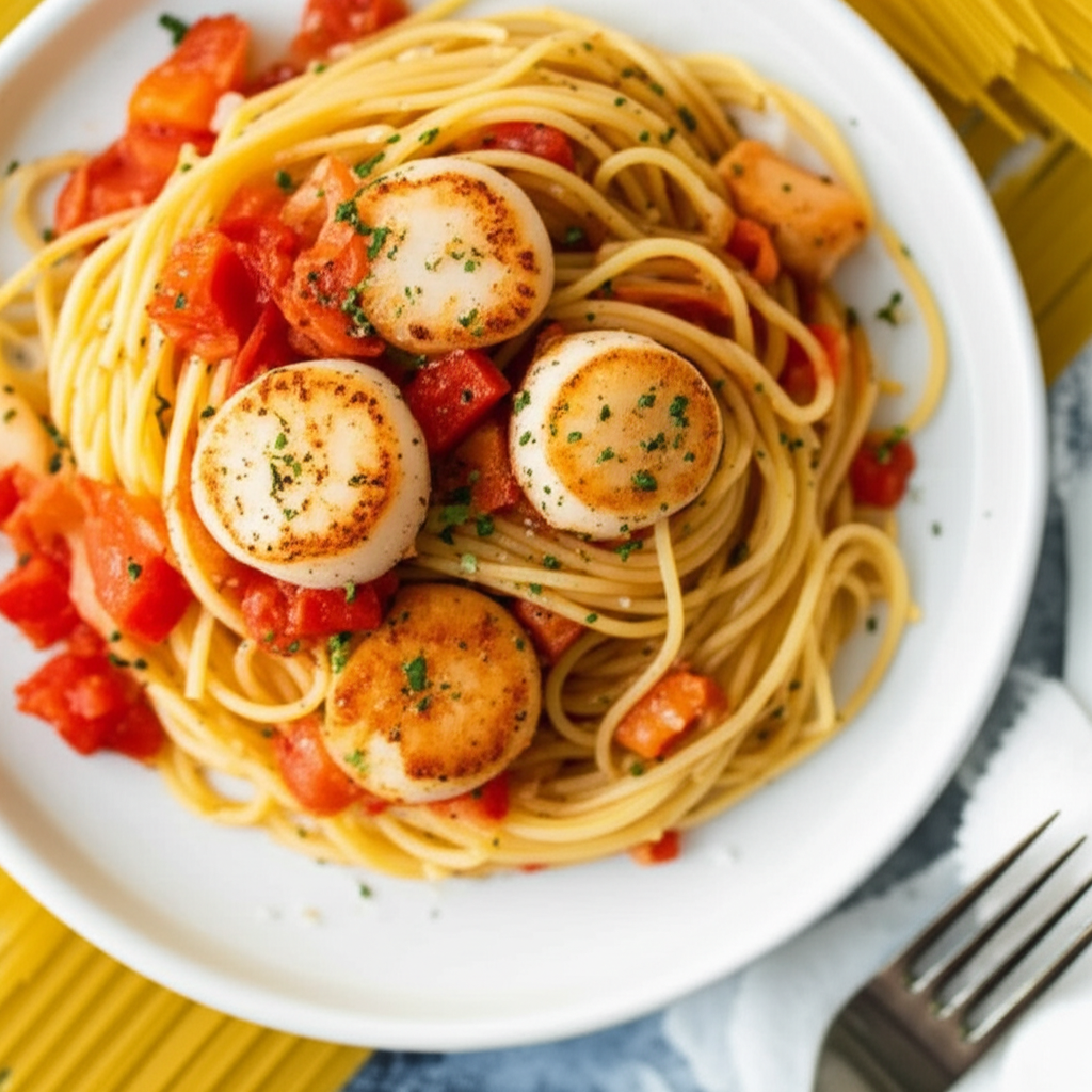 Angel Hair Pasta With Tomato Scallop Sauce image