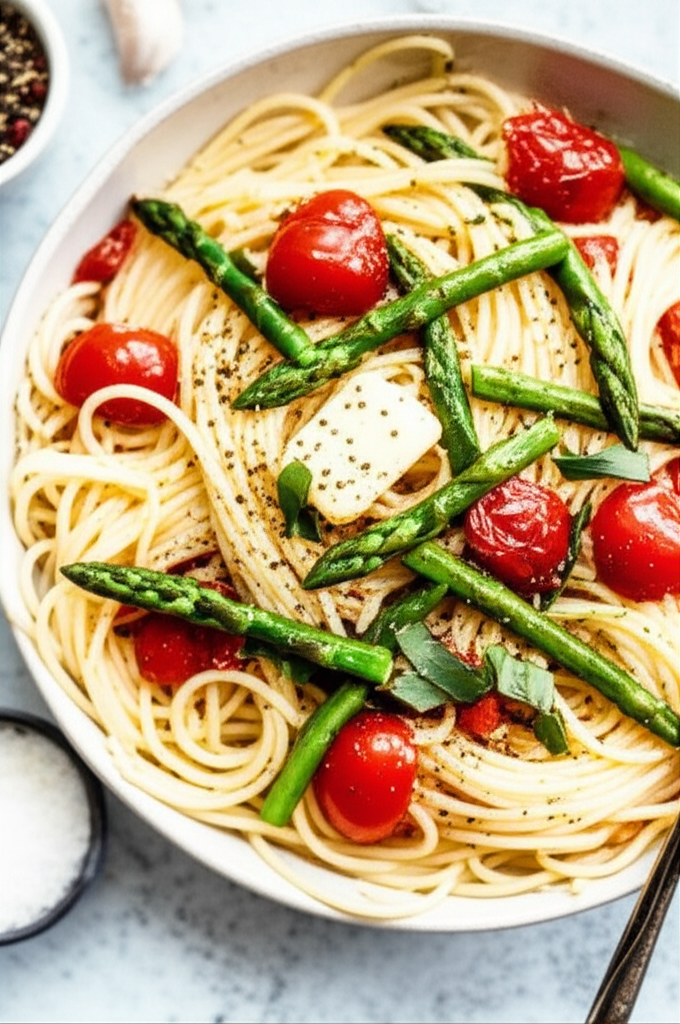 Angel Hair With Asparagus Tomatoes image