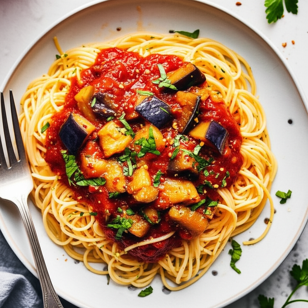 Angel Hair With Spicy Eggplant Sauce image