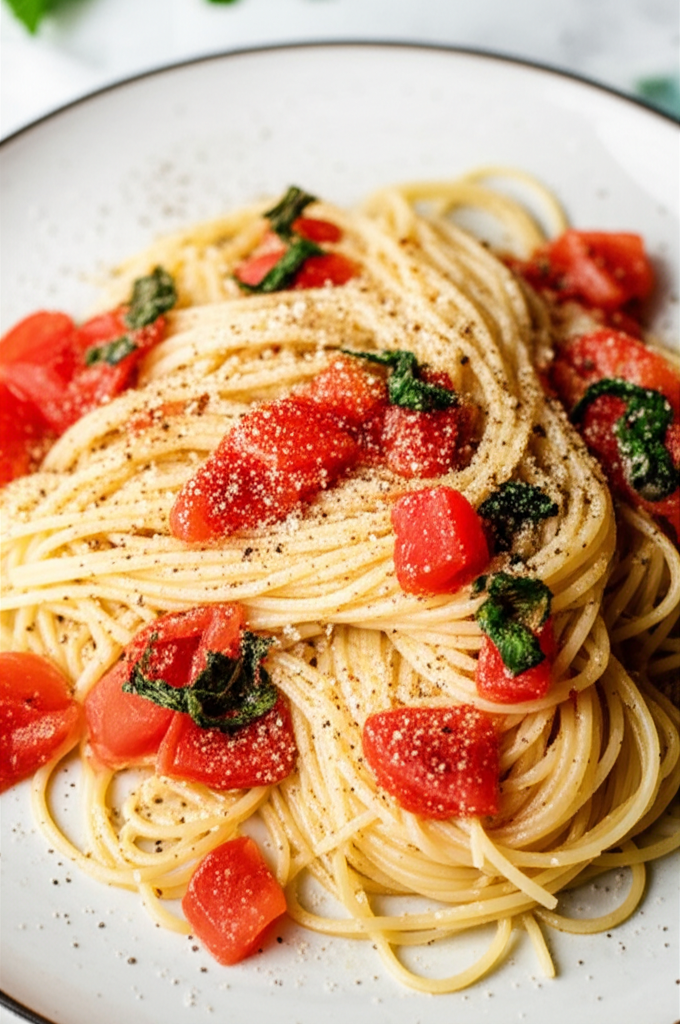 Angel Hair With Tomatoes Basil And Garlic image