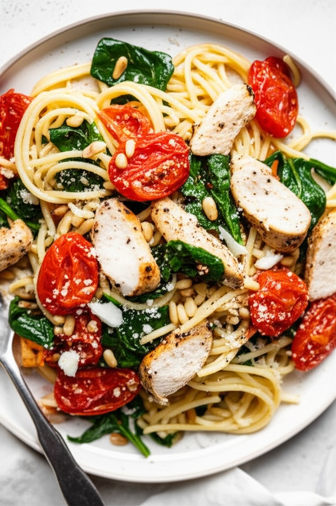 Angel Hair With Tomatoes Spinach Pine Nuts image