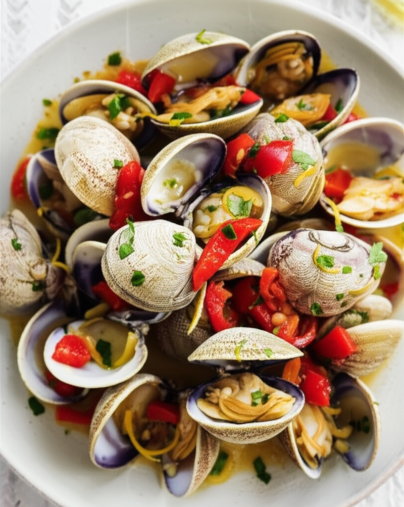 Clams With Red Bell Pepper Garlic image