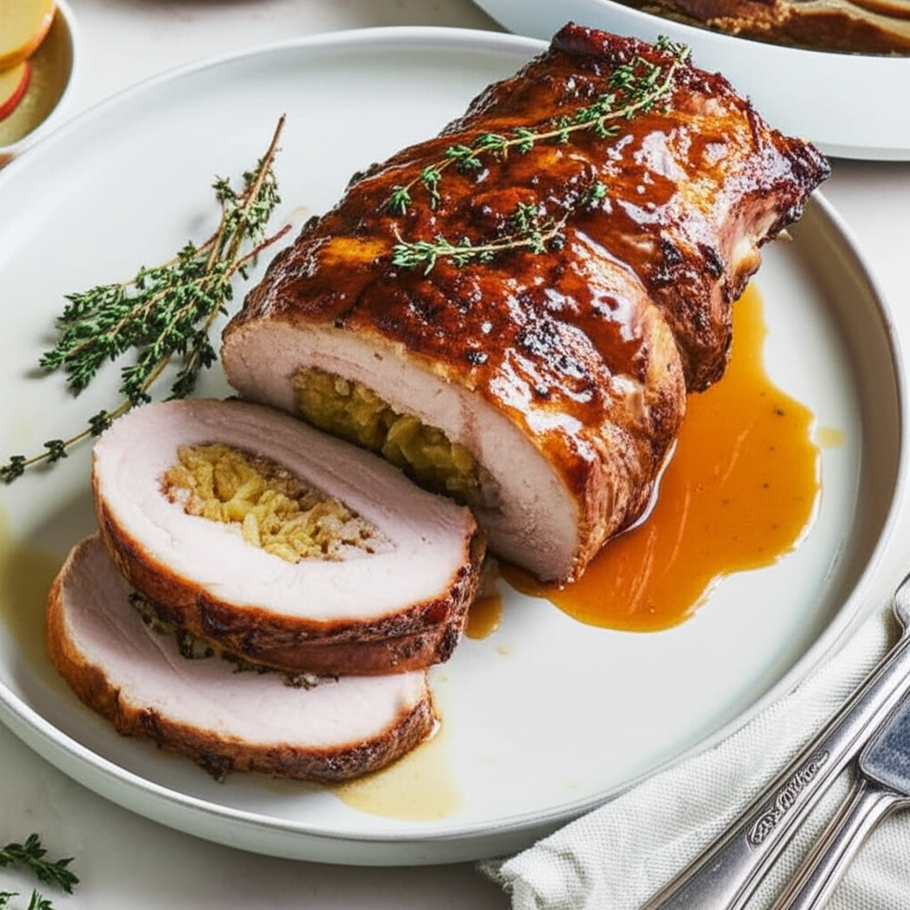 Apple Leek Stuffed Pork Tenderloin From Eating Well image