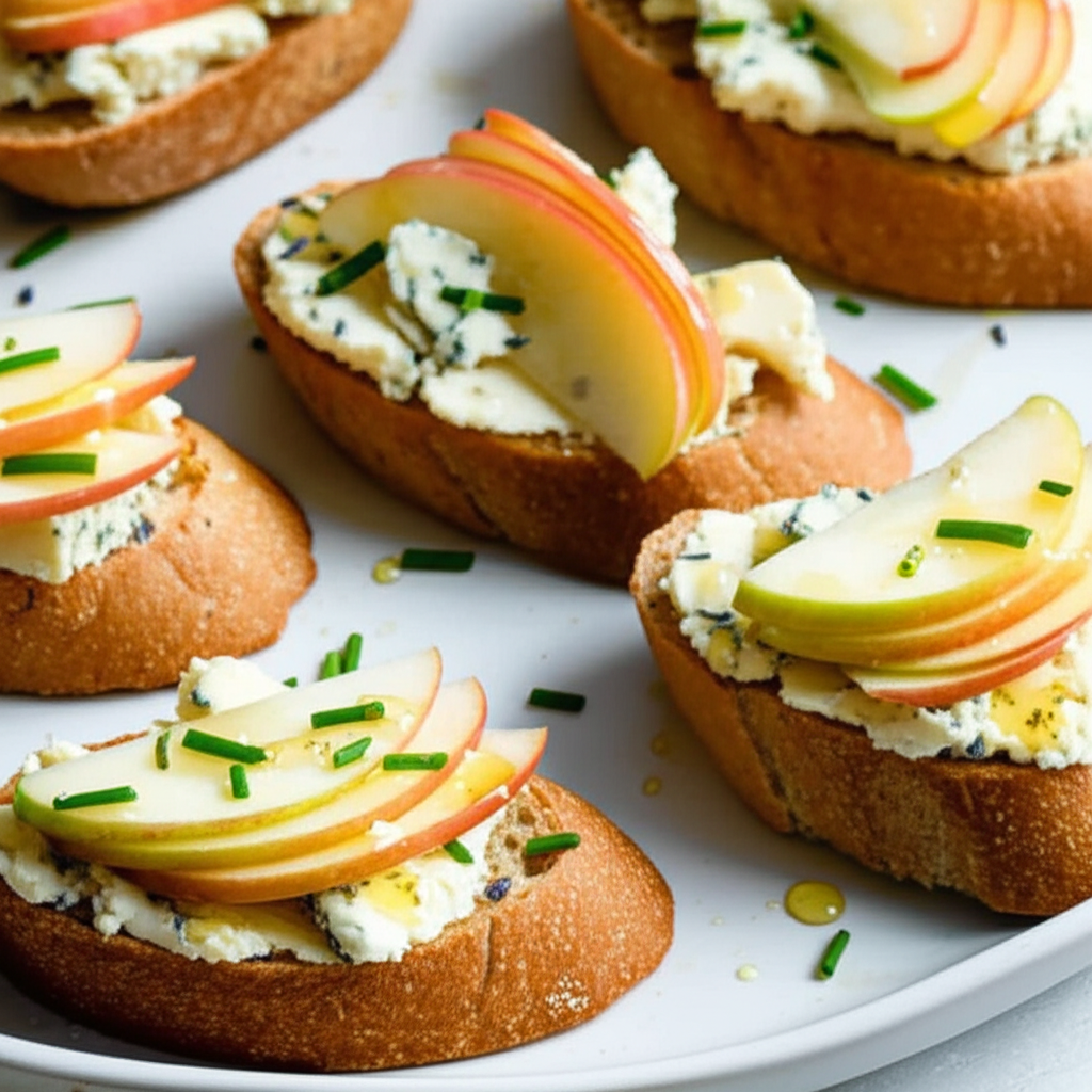 Apple And Gorgonzola Crostini With Lavender Honey image