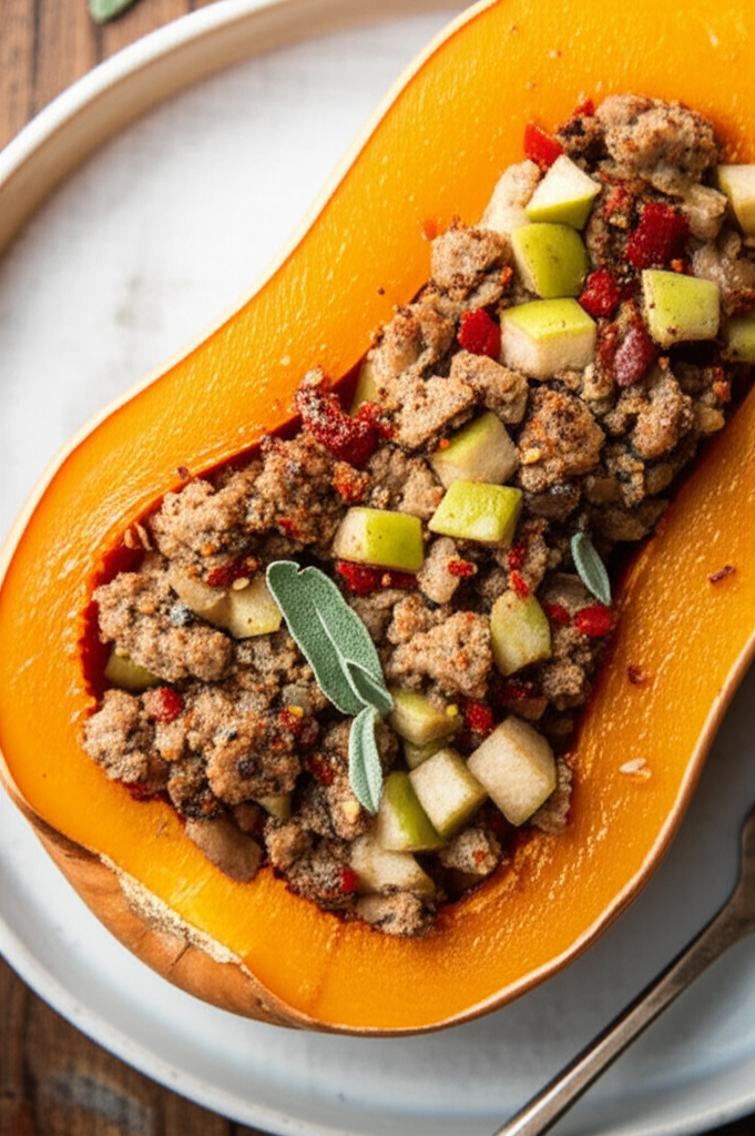 Apple And Sausage Stuffed Butternut Squash image