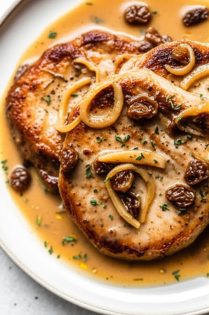 Apple Brandy Pork Chops With Raisins image