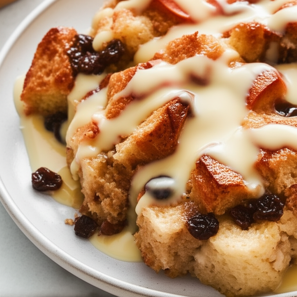 Apple Bread Pudding With Vanilla Sauce image