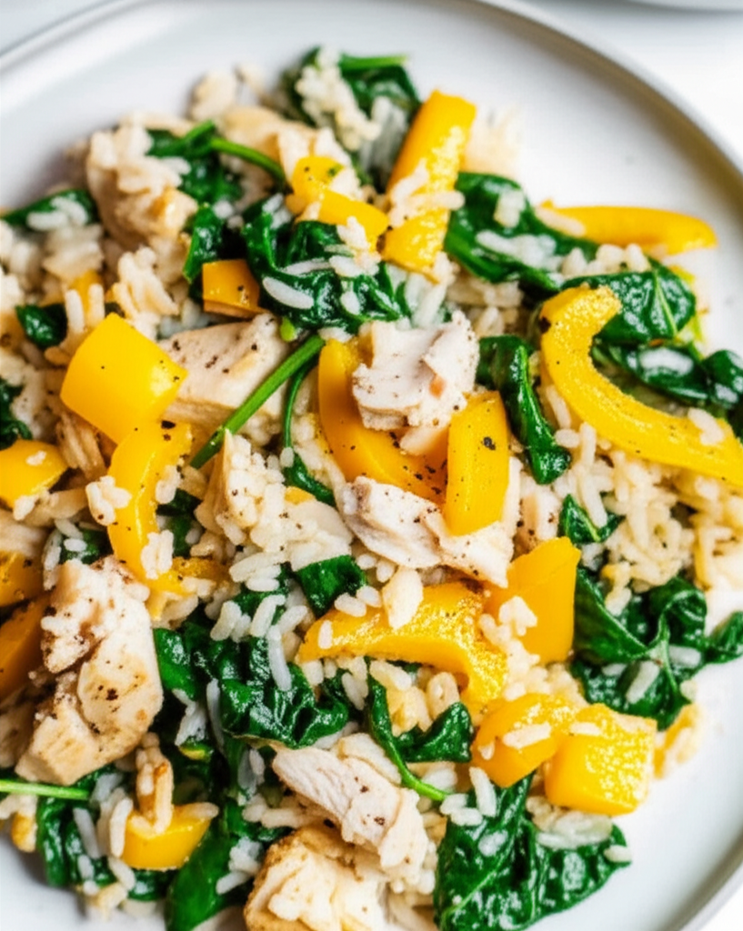 Leftover Chicken Spinach And Yellow Pepper Rice image