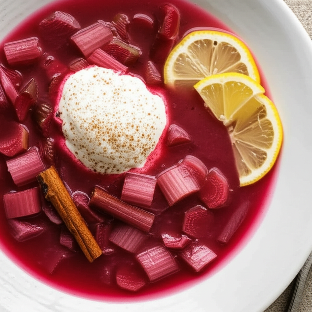 Danish Rhubarb Wine Soup Rabarbersuppe Med Vin image
