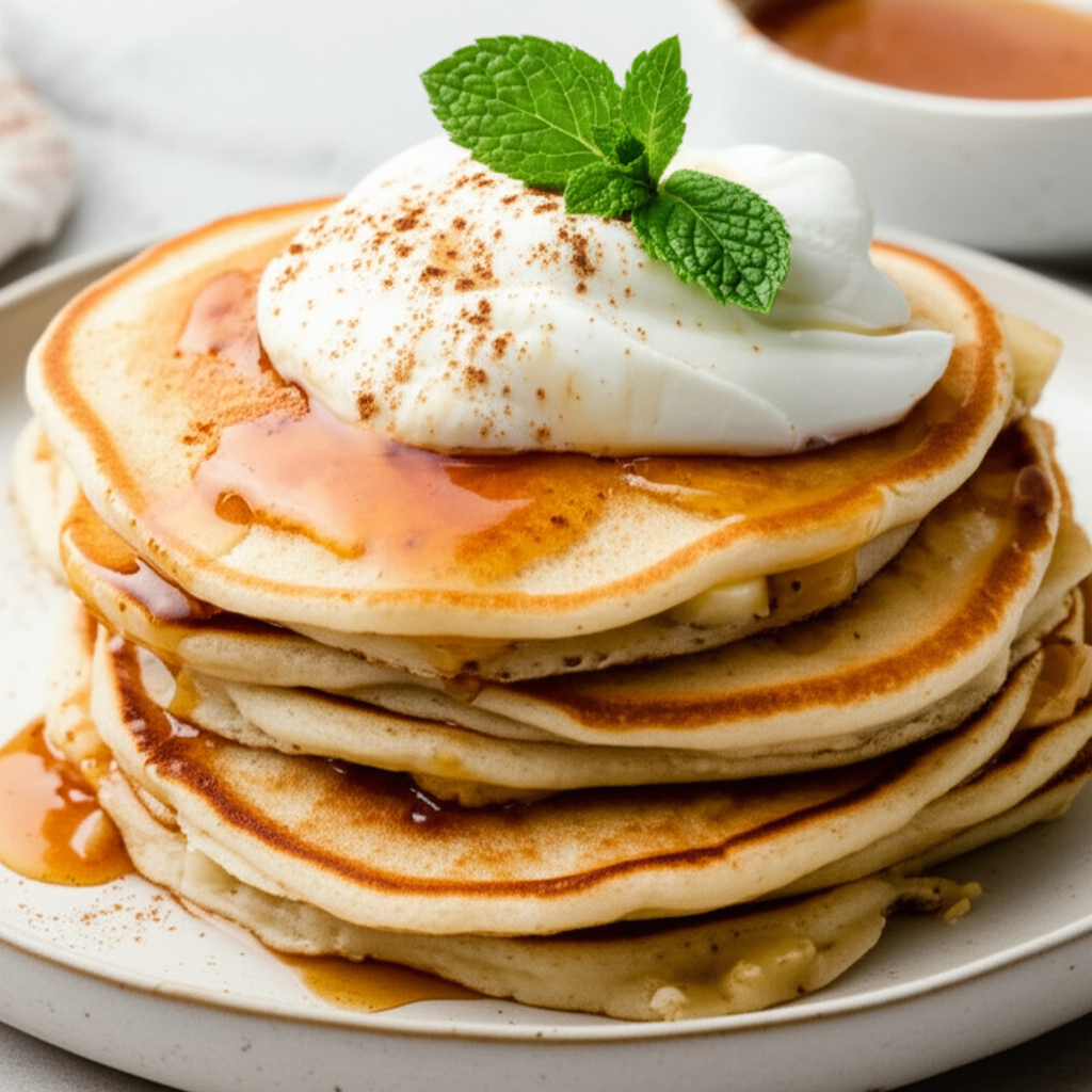 Apple Pancakes With Cinnamon Nonfat Yogurt image