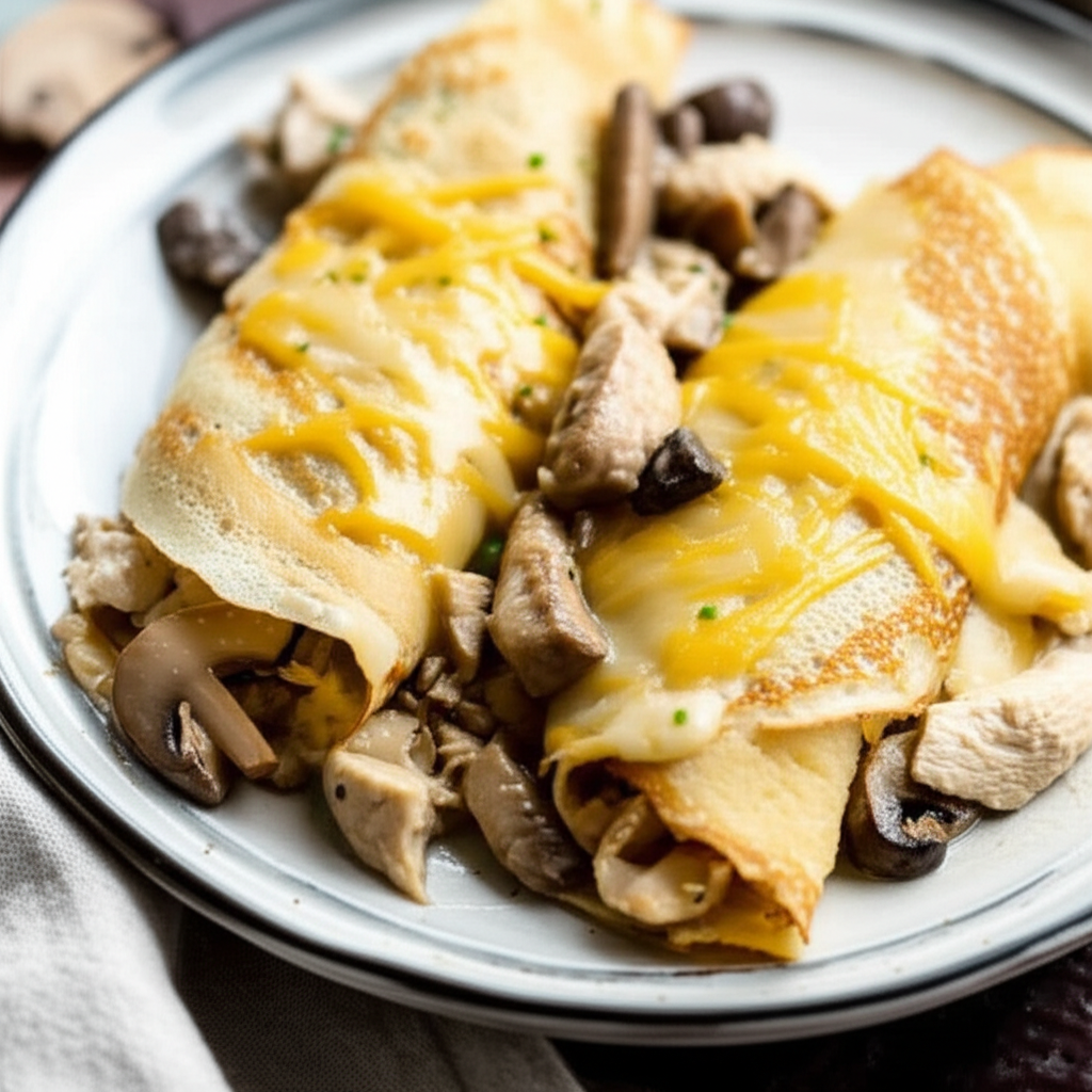Chicken Cheddar Crepes With Mushrooms image