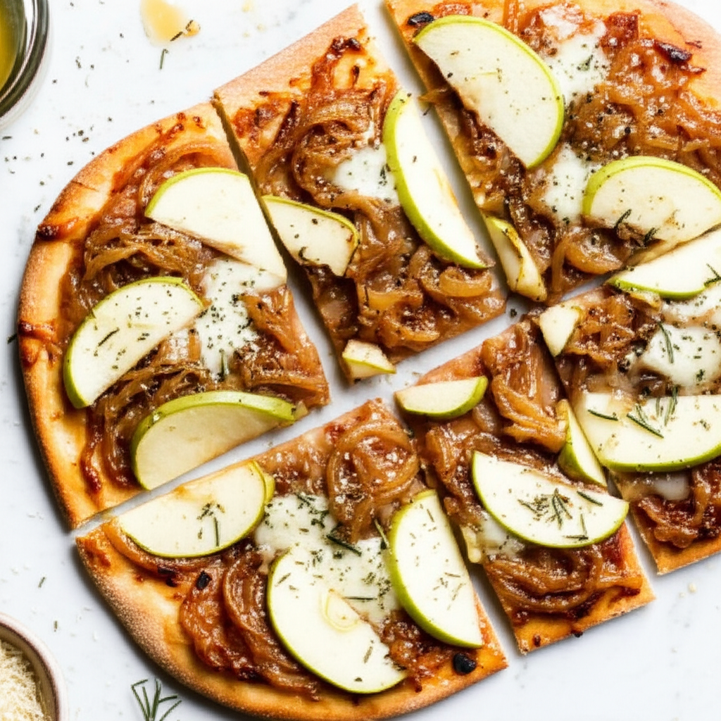 Apple Honey Caramelized Onion Flatbread Pizza image