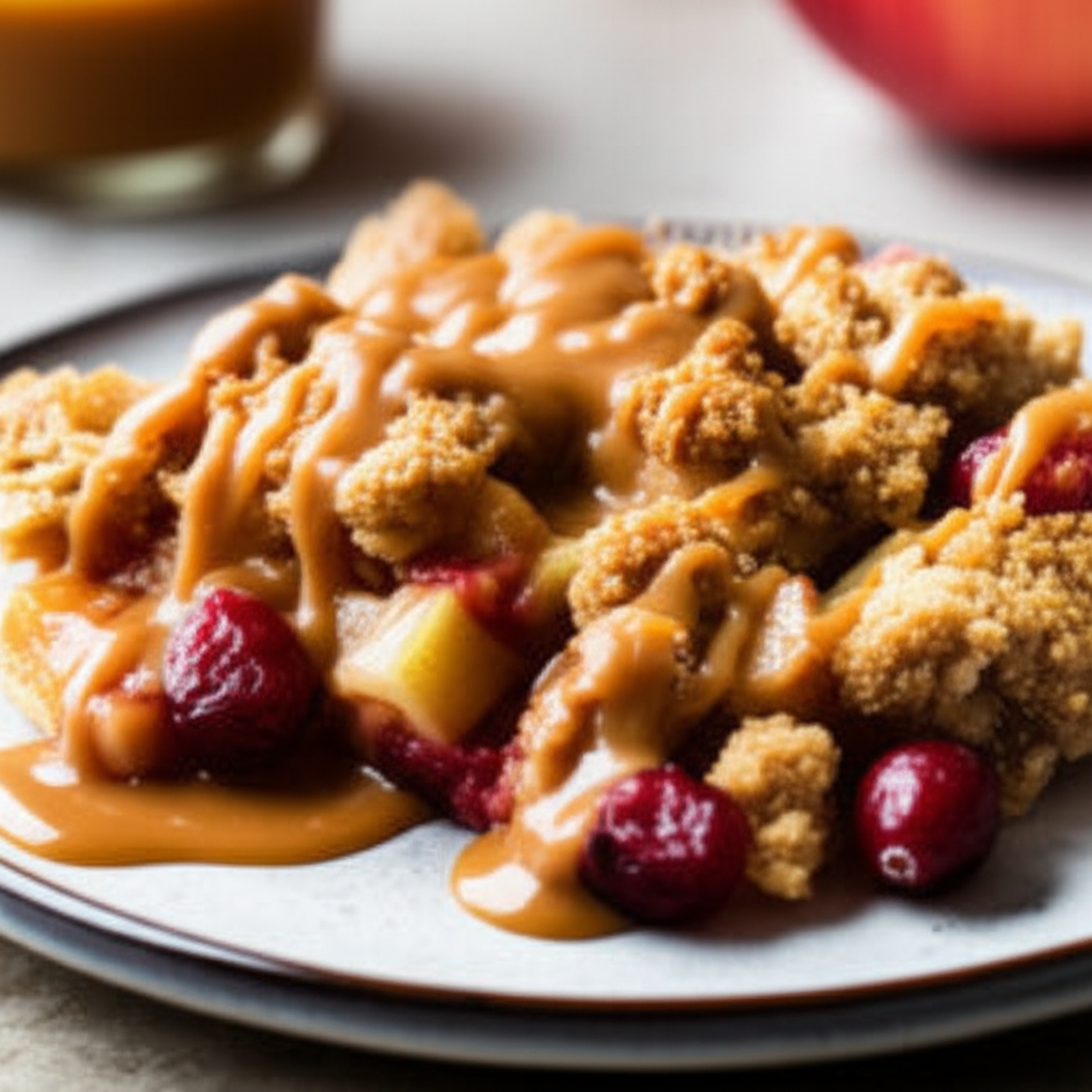 Apple Cranberry Crisp With Warm Toffee Sauce image