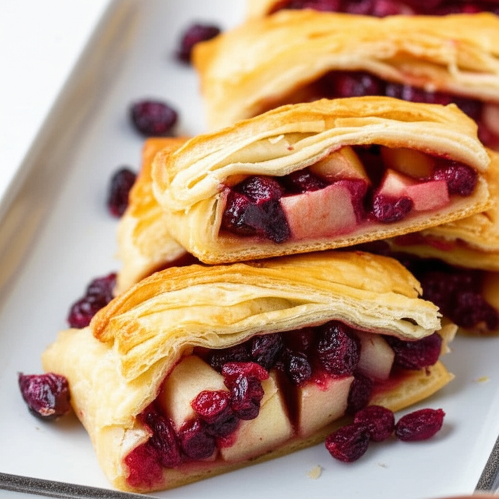 Apple Cranberry Puff Pastry Strudel Slices image