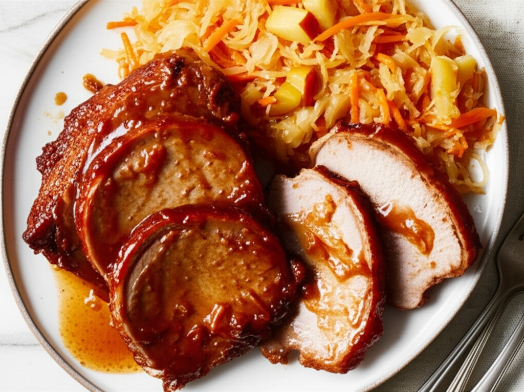 Apple Glazed Pork Roast With Sauerkraut image