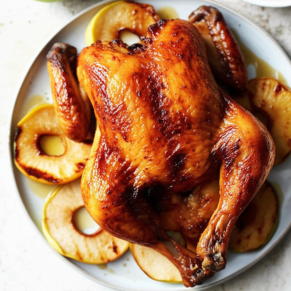 Apple Marinated Roast Chicken With Grilled Apple Rings image