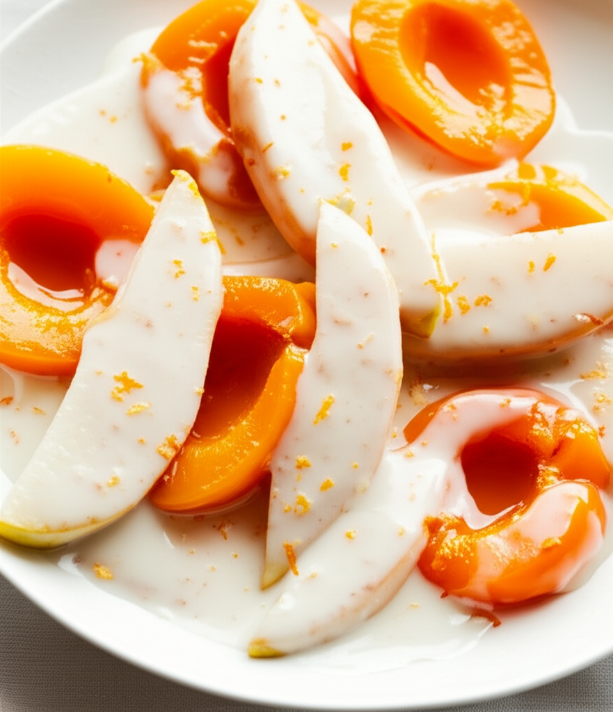 Apples Apricots And Pears With Almond Cream image