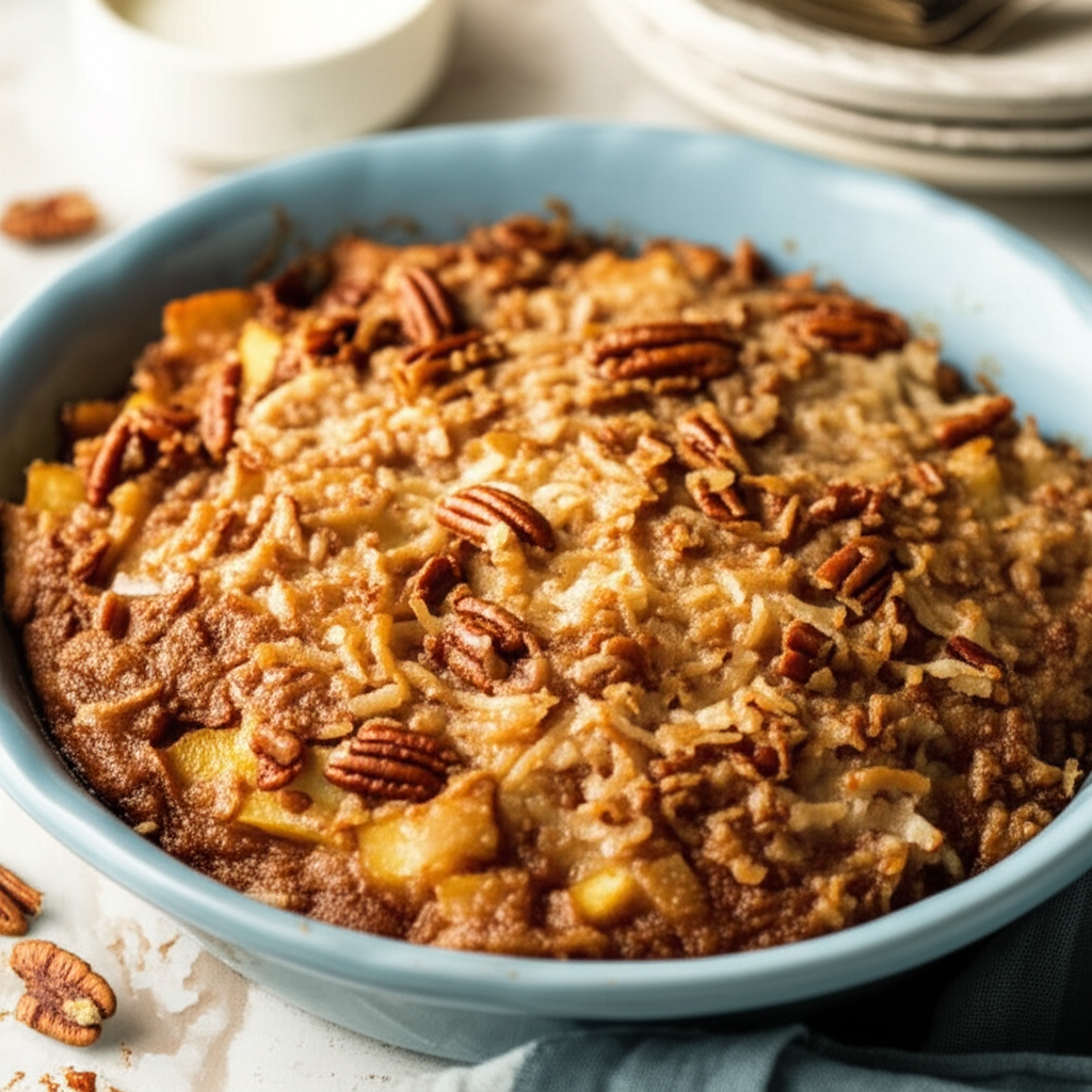 Applesauce Oatmeal Cake With Broiled Coconut Topping image
