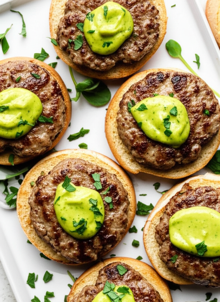 Apricot Mint Lamb Burgers W Green Mayonnaise image