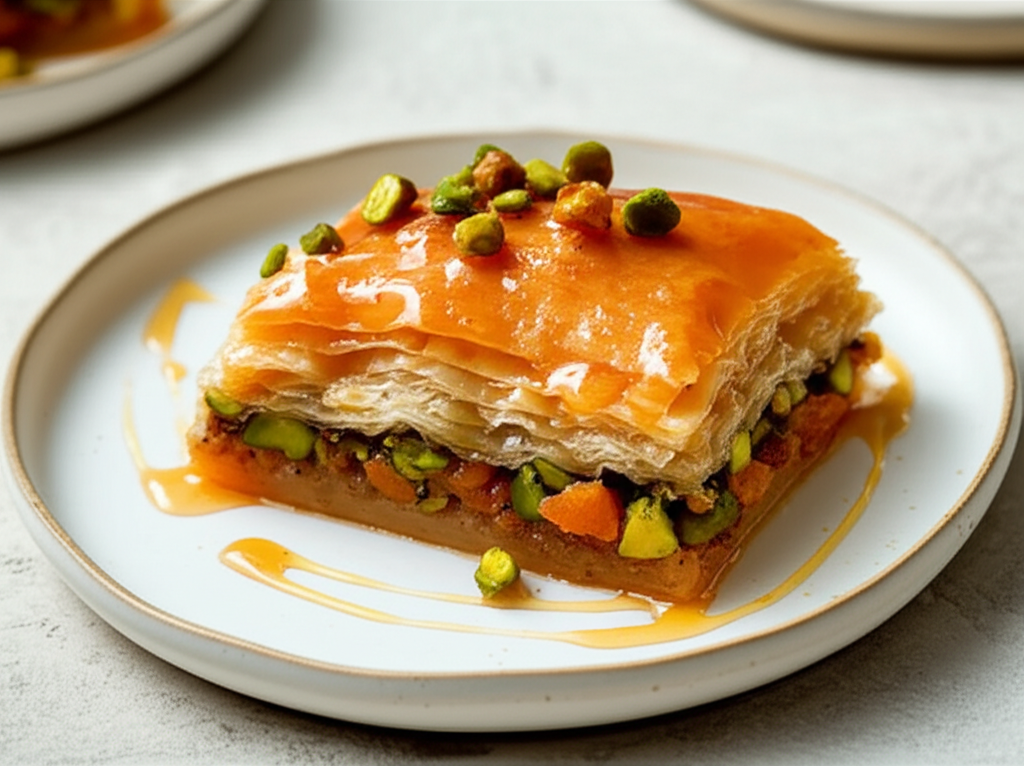 Apricot And Pistachio Baklava With Orange Cardamom Syrup image