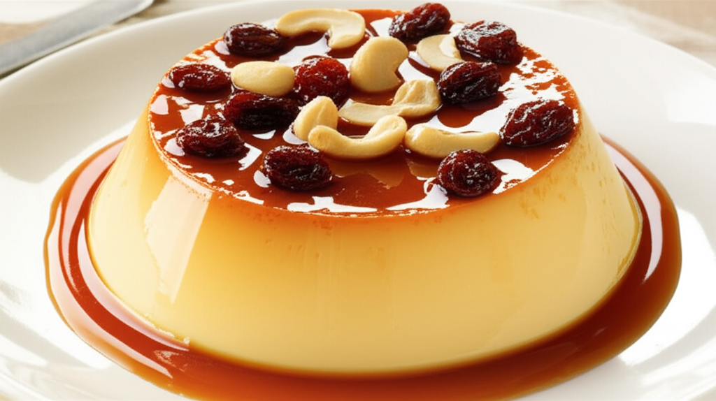 Apricot Flan In Caramel Raisin Sauce image