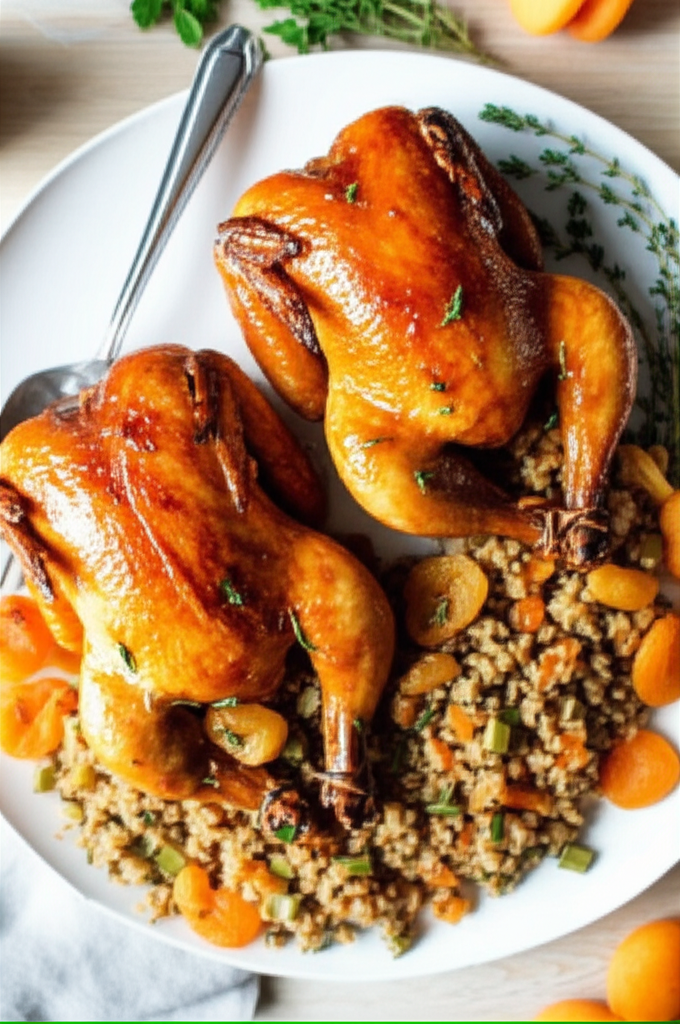 Apricot Glazed Cornish Game Hens With Apricot Rice Stuffing image